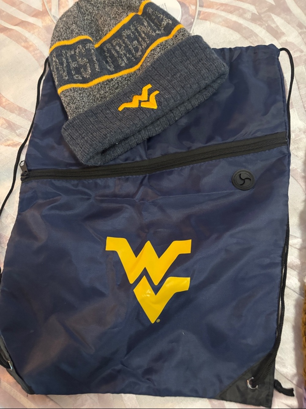 Navy and Yellow WV Drawstring Backpack